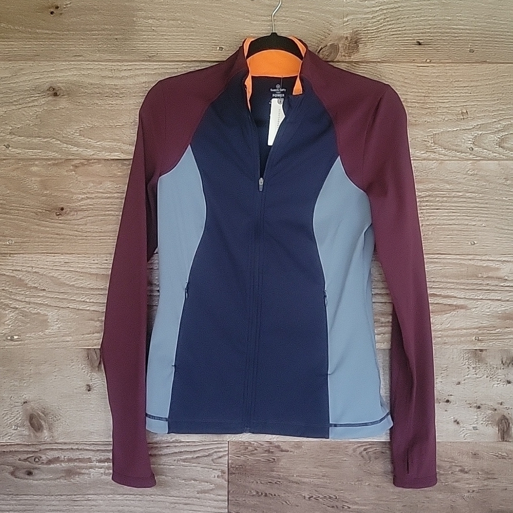 Anthropologie Sweaty Betty Blue  Burgundy Power Workout Jacket XS or Medium NWT